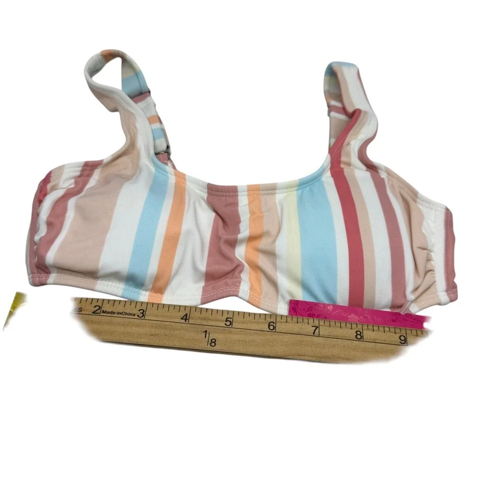 Xhilaration Women's Striped Bikini Top Size S‎ Coral Peach Blue White